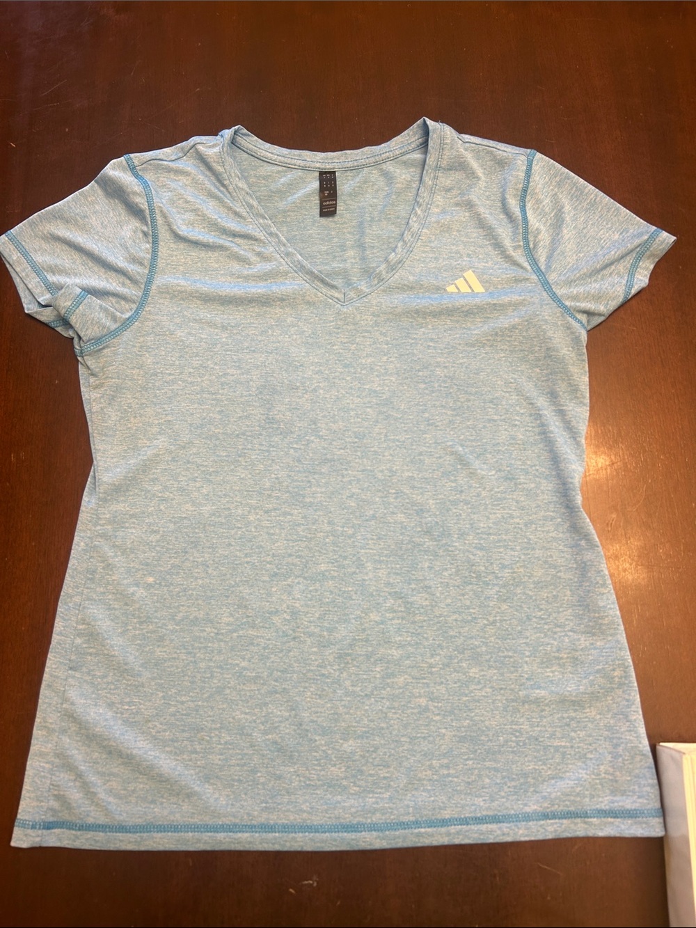 adidas Women's Heathered Light Blue V-Neck Performance Tee